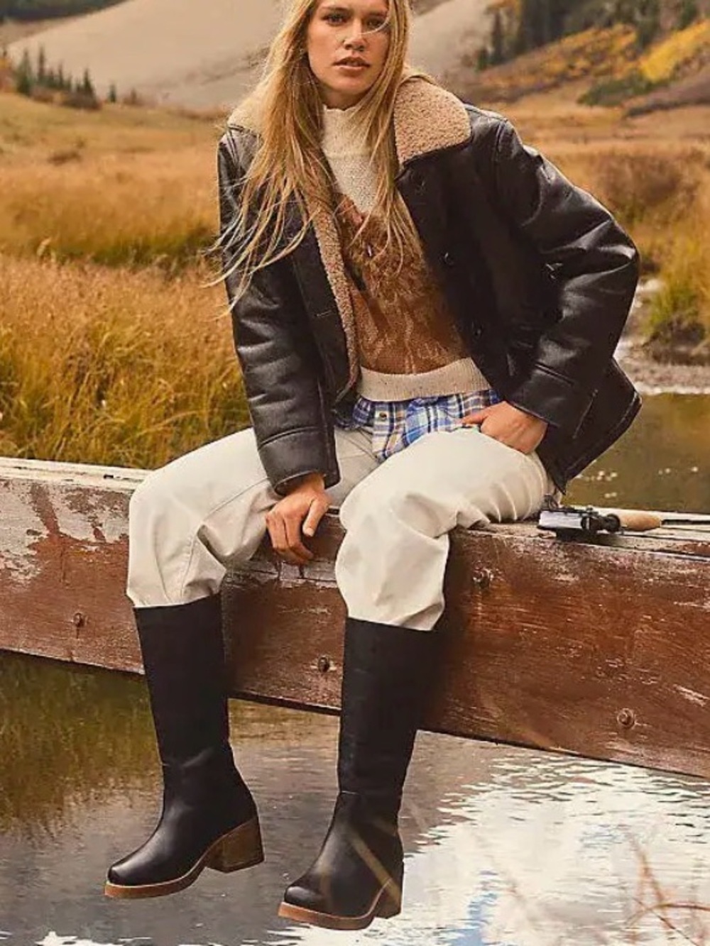 NWT Anthropologie Maeve Faux-Shearling Jacket Vegan Leather Womens Black XL